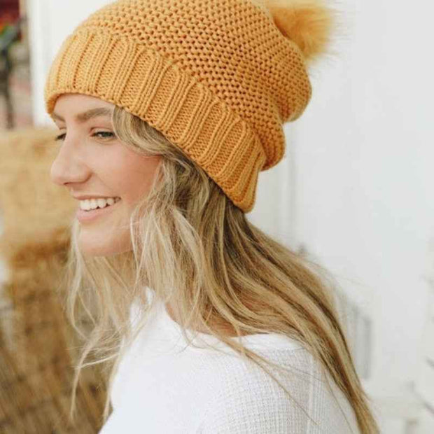 Soft Knit Pom Beanie – Warm & Stretchable Winter Hat