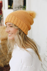 Pom Beanie with Faux Sherpa Lining