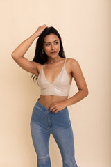 Bralette elegante de piel sintética de corte largo