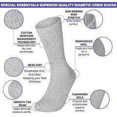 6 Pairs Physicians Approved Diabetic Crew Socks Unisex