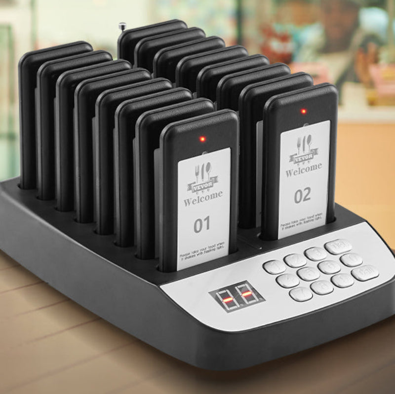 VEVOR 20-Pager Wireless Restaurant Paging System with 3 Alert Modes, 500m Range and Charging Base