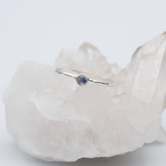 Dainty Rainbow Moonstone Round Bezel Sterling Silver Ring