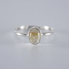 Golden Rutilated Quartz Open Bezel Sterling Silver Ring