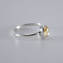 Golden Rutilated Quartz Open Bezel Sterling Silver Ring