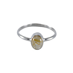 Golden Rutilated Quartz Open Bezel Sterling Silver Ring