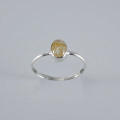 Golden Rutilated Quartz Open Bezel Sterling Silver Ring