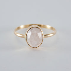 Rose Quartz Oval Open Bezel 14k Gold Filled Ring