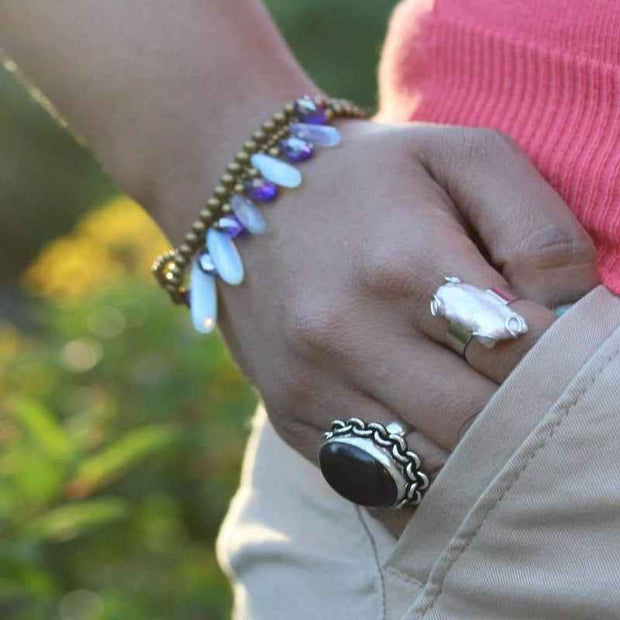 Opalite and Blue Crystal Beaded Bracelet