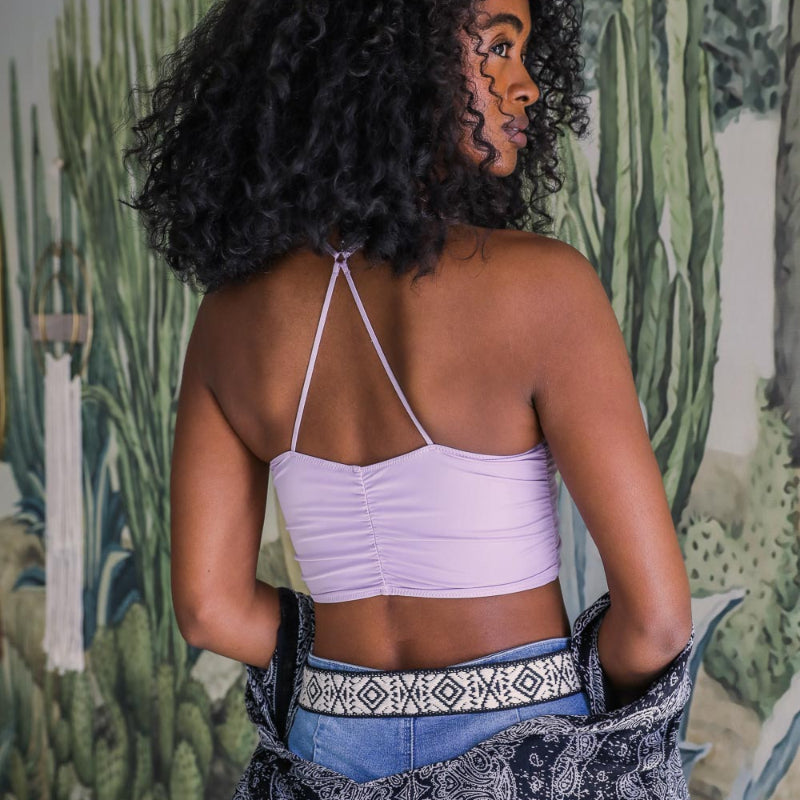 Ruched Crop Bralette with Thin Straps and Fitted Design