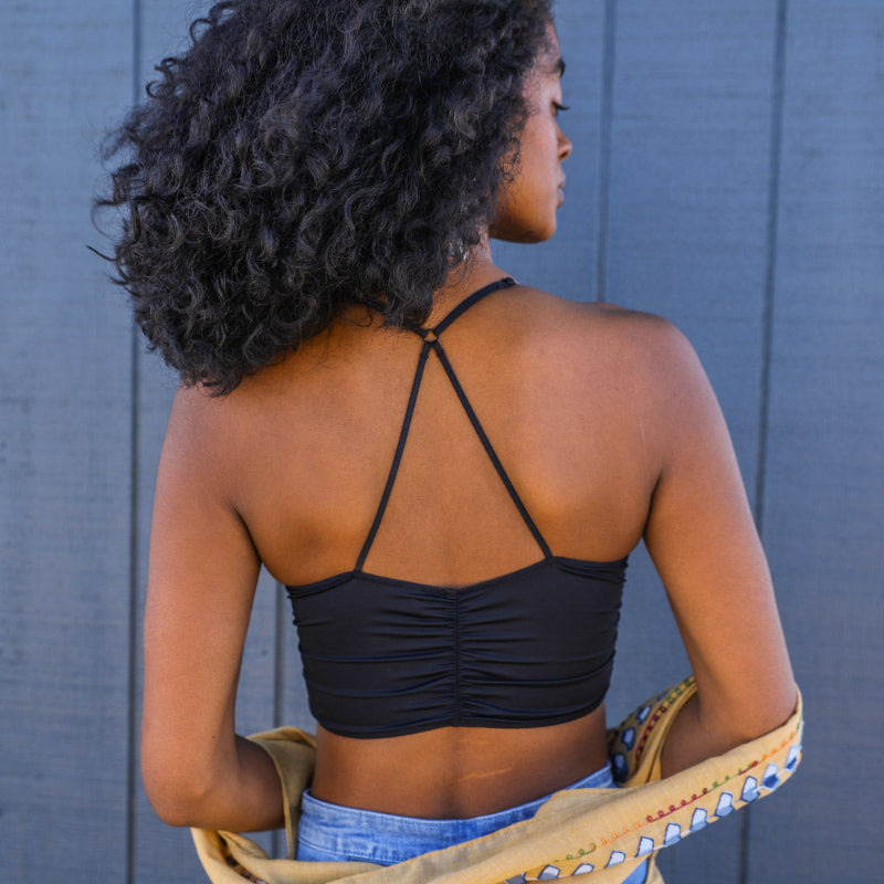 Ruched Crop Bralette with Thin Straps and Fitted Design