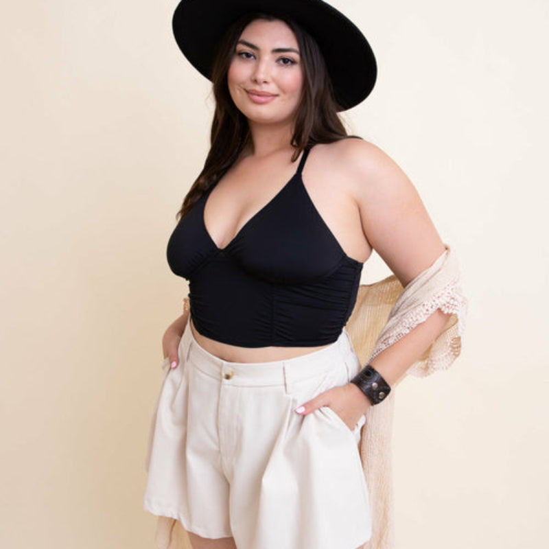 Women V-Neck Halter Crop Top Sleeveless Summer Wear