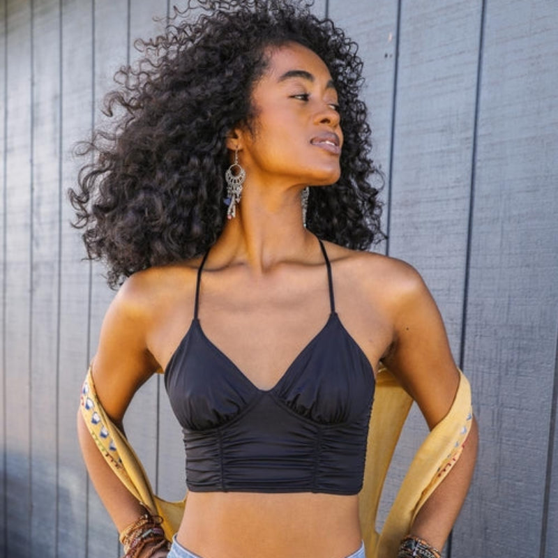 Ruched Crop Bralette with Thin Straps and Fitted Design