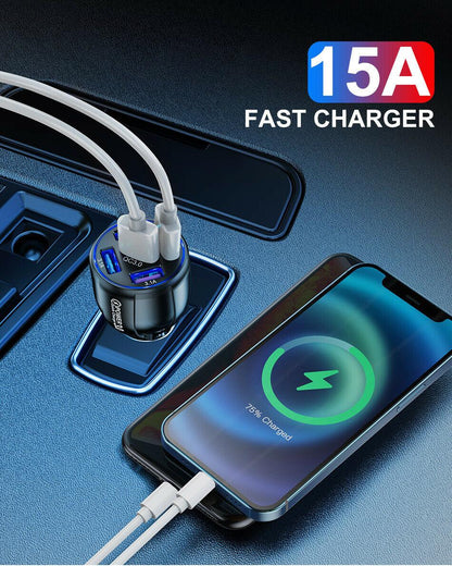 PBG 5-Port LED Car Charger & 4-in-1 Nylon Multi-Cable Bundle 4FT