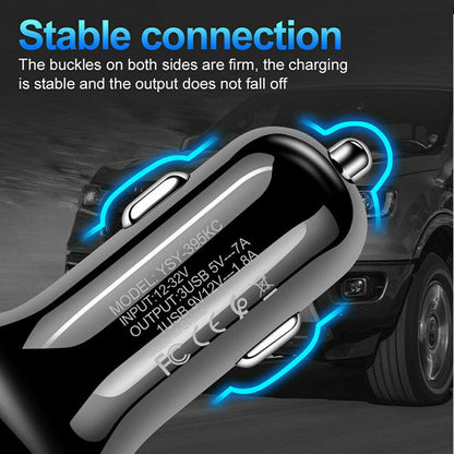 Fast 7A 3-Port USB Car Charger with QC 3.0 & LED - Black/White