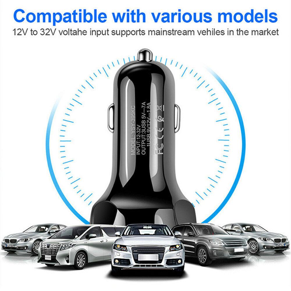 Fast 7A 3-Port USB Car Charger with QC 3.0 & LED - Black/White