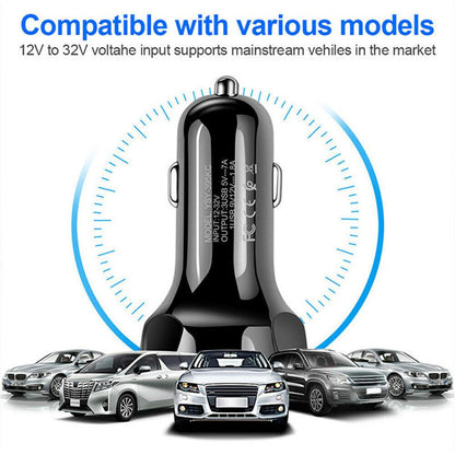 Fast 7A 3-Port USB Car Charger with QC 3.0 & LED - Black/White