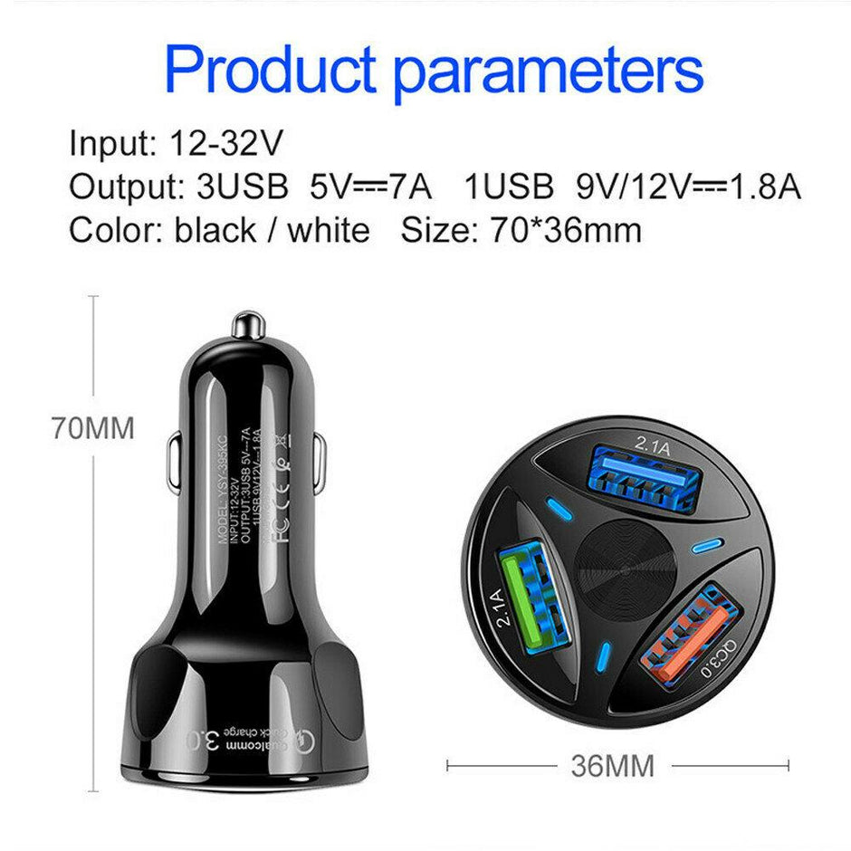 3-Port LED Car Charger Pink
