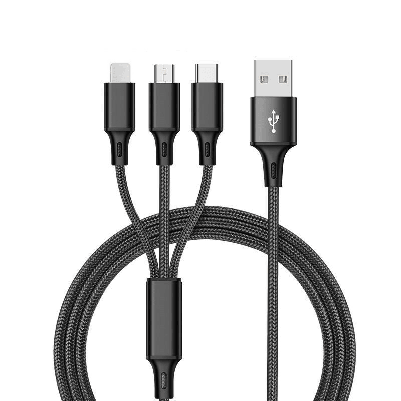 3-in-1 Nylon Braided 4FT 3A Charging Cable (8Pin, Type-C, Micro USB)