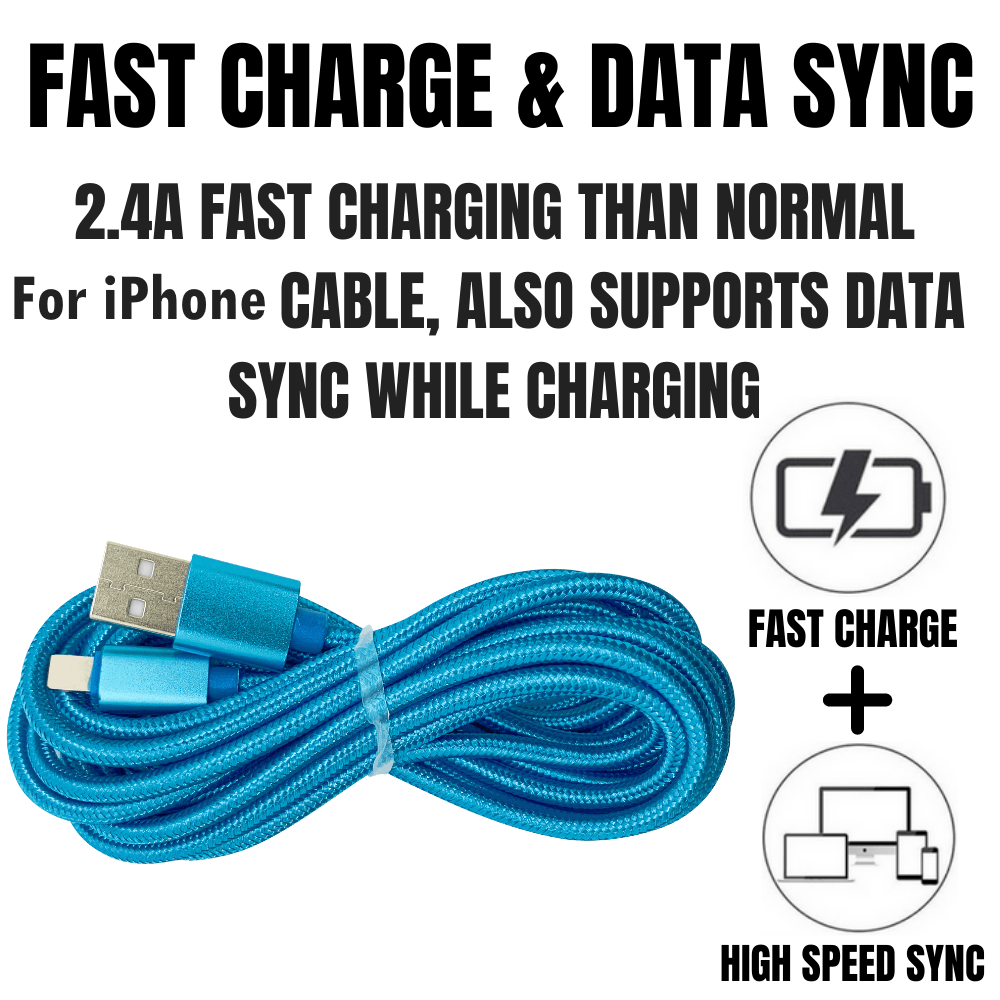 PBG 10FT Nylon Woven Zebra Pattern Fast Charging Cable for iPhone and