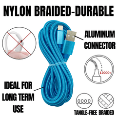 PBG 10FT XL Type-C Charger Cable - Nylon Woven Zebra Pattern 2 Pack