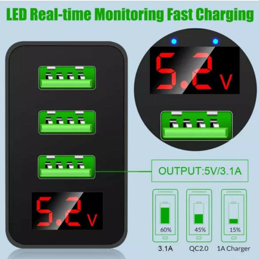 3 Port LED Fast Quick Charge QC 3.0 USB Hub Display Wall Charger