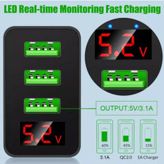 2 Pack! 3 Port LED Fast Quick Charge QC 3.0 USB Hub Display Wall