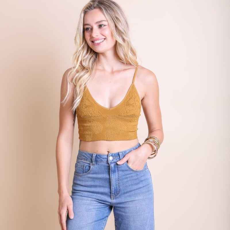 Seamless Padded Textured Brami – Mustard - Comfortable & Stylish