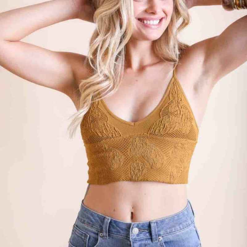 Seamless Padded Textured Brami – Mustard - Comfortable & Stylish