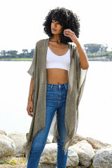 Sequin Border Frayed Kimono