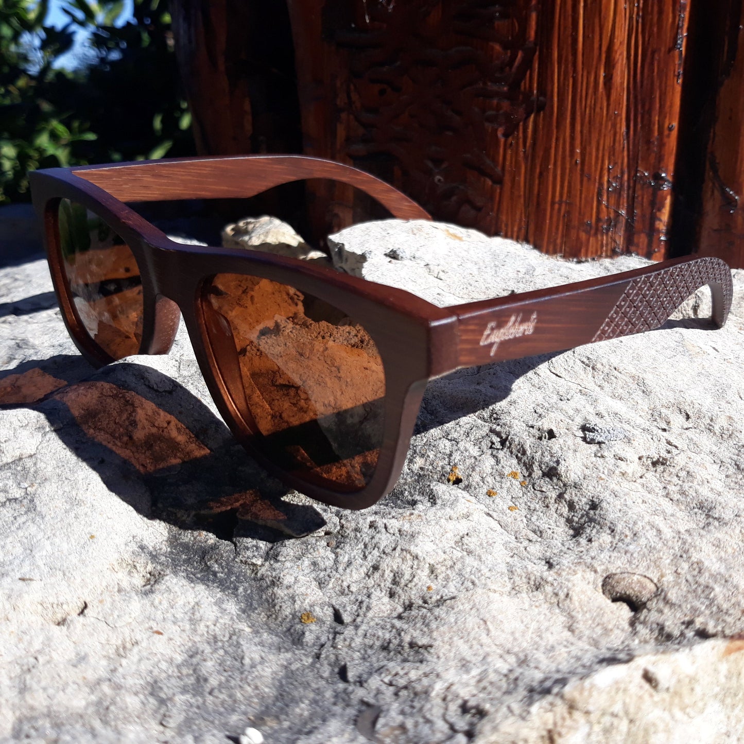 Crimson Wooden Sunglasses With Bamboo Case, Tea Polarized Lenses,