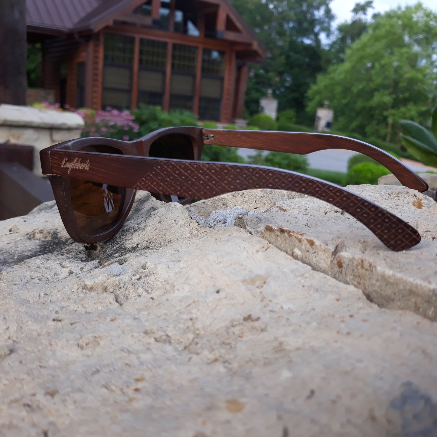 Crimson Wooden Sunglasses, Tea Colored Polarized Lenses