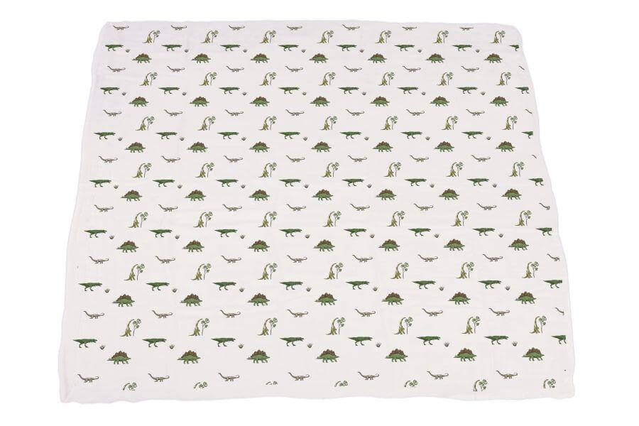 Dino Days Newcastle Blanket featuring colorful dinosaur patterns on a white background, perfect for kids.