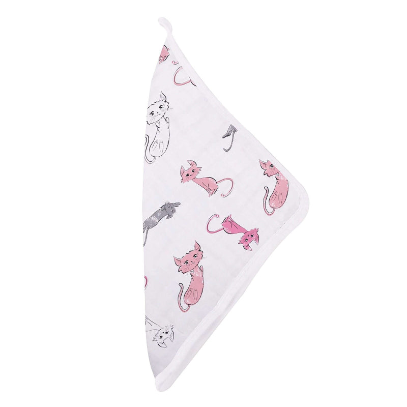 Dandelions Bamboo Washcloth featuring colorful cat prints on a white background, perfect for gentle cleaning.