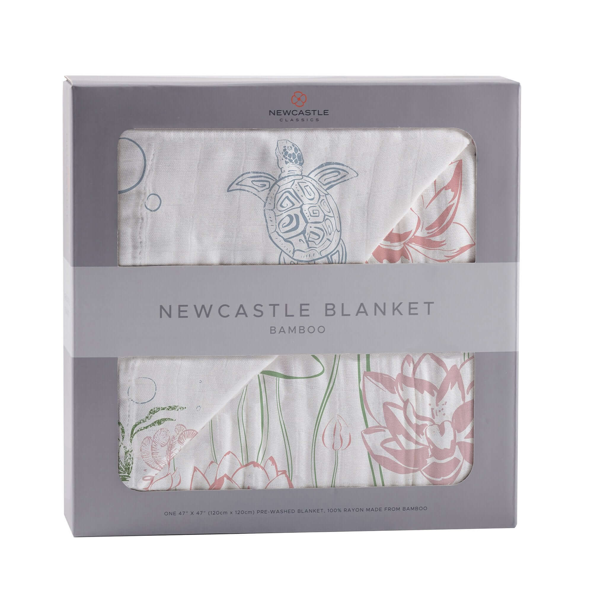 Turtles Lily Blanket with soft bamboo muslin fabric, featuring turtle and water lily designs, perfect for children.