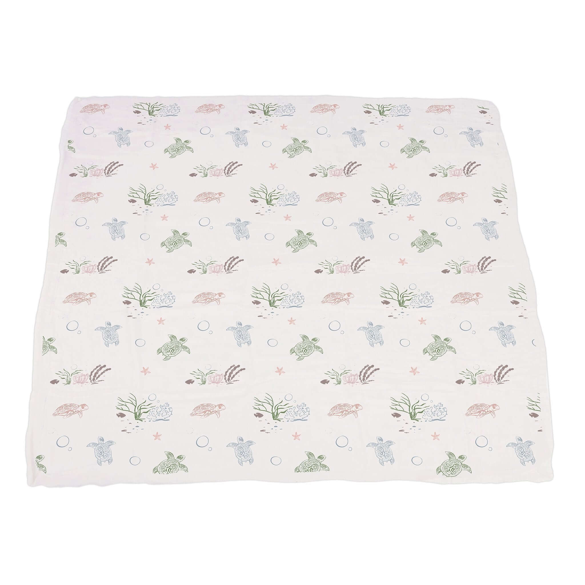 Turtles Lily Blanket featuring a soft bamboo muslin design with turtles and water lilies, perfect for babies.