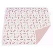 Bamboo baby blanket with playful cat designs in pink and gray, soft and cozy for infants.