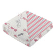 Cozy bamboo baby blanket featuring playful cat designs and pink striped pattern.