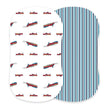 Bamboo Changing Pad featuring colorful train prints on one side and navy striped design on the other.