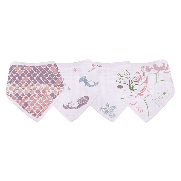 Set of Under Sea Bibs featuring mermaid scales, whales, and floral designs, perfect for a sea-themed baby outfit.