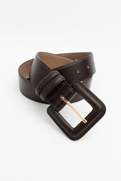 Square-Buckle Leather Belt
