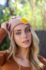 Smiley Face Ribbed Beanie