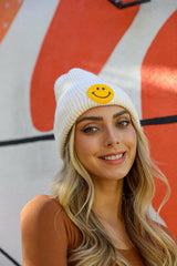 Smiley Face Ribbed Beanie