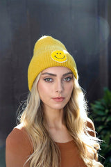 Smiley Face Ribbed Beanie