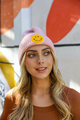 Smiley Face Ribbed Beanie