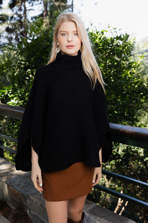 Ribbed Turtleneck Poncho