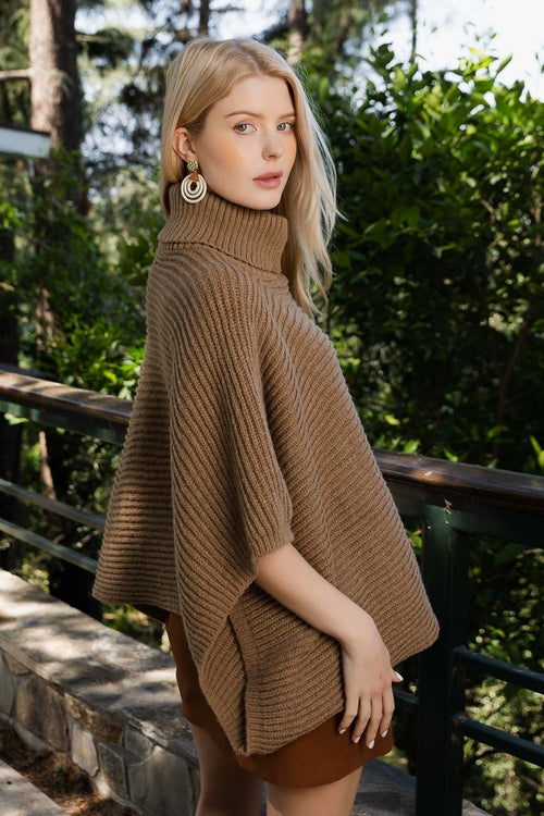 Ribbed Turtleneck Poncho