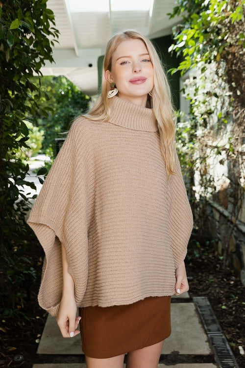 Ribbed Turtleneck Poncho
