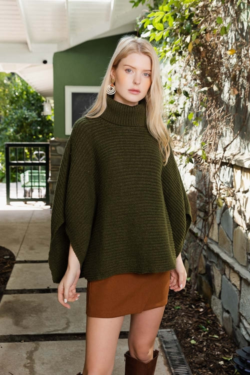 Ribbed Turtleneck Poncho