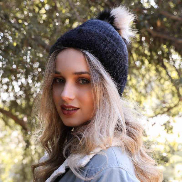 Soft Mohair Pom Beanie – Cozy Knit Hat with Pom Detail