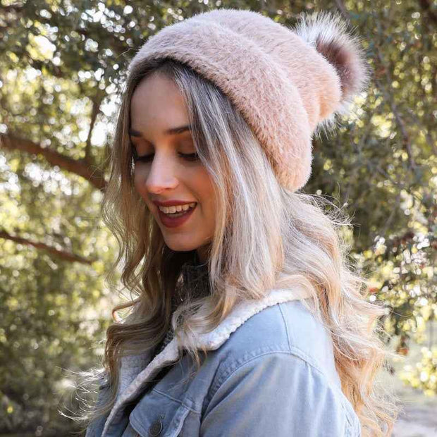 Soft Mohair Pom Beanie – Cozy Knit Hat with Pom Detail